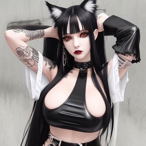 Kitsune Girl with Emo Style in School Yard