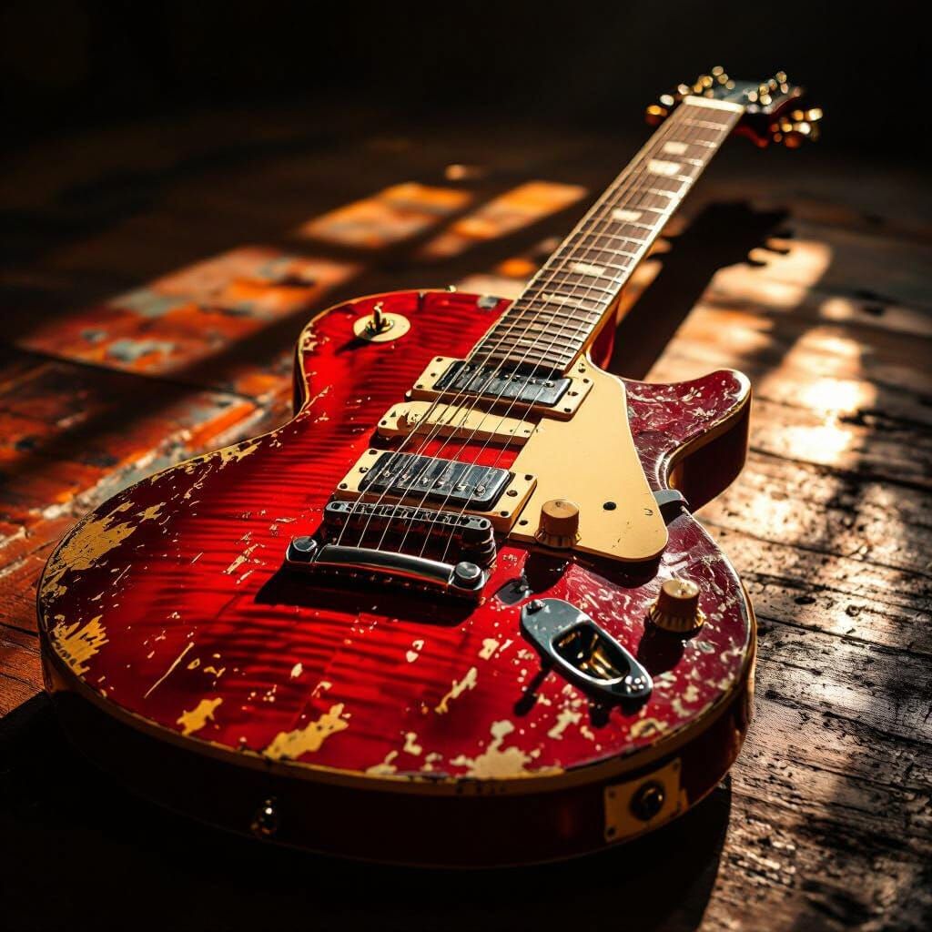 Vintage Cherry Red Electric Guitar Under Stage Lights