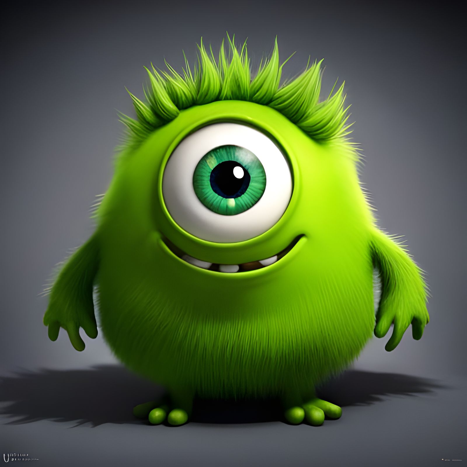 Fluffy Green-Eyed Monster Portrait in Kawaii Style