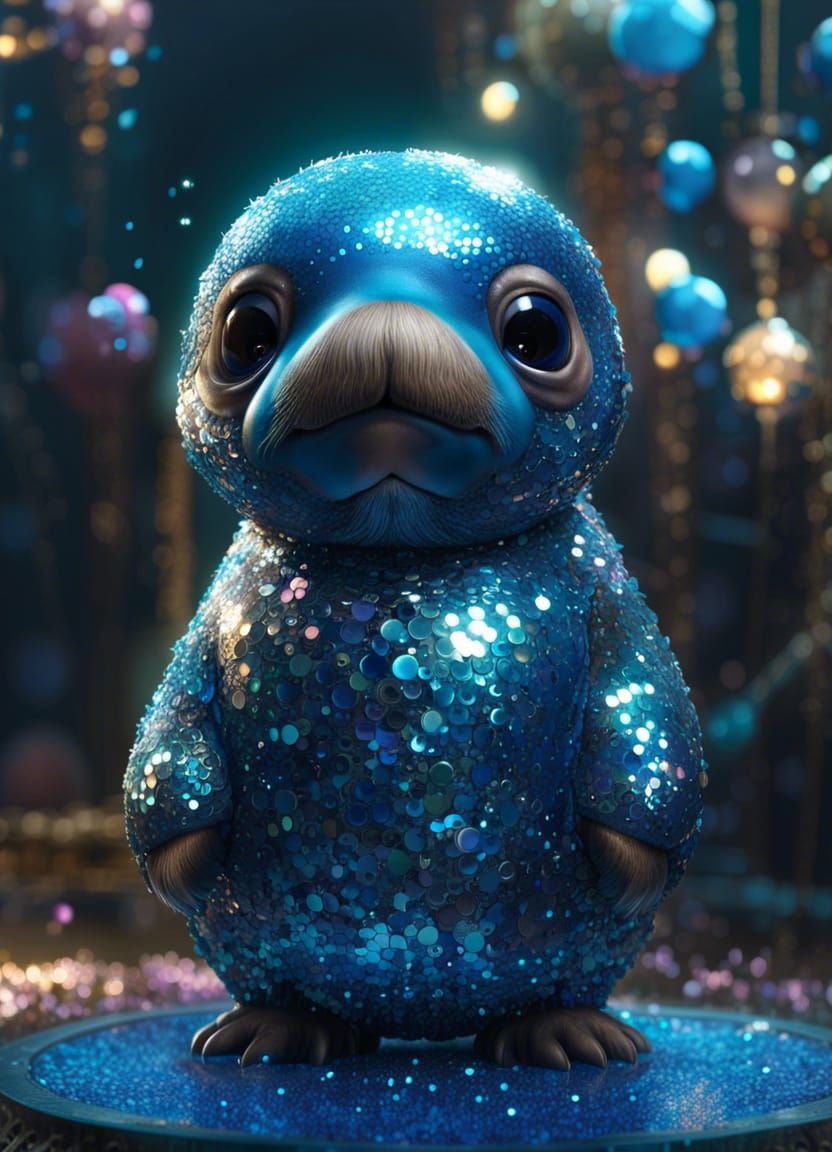 chibi adorable glitter sequins walrus
