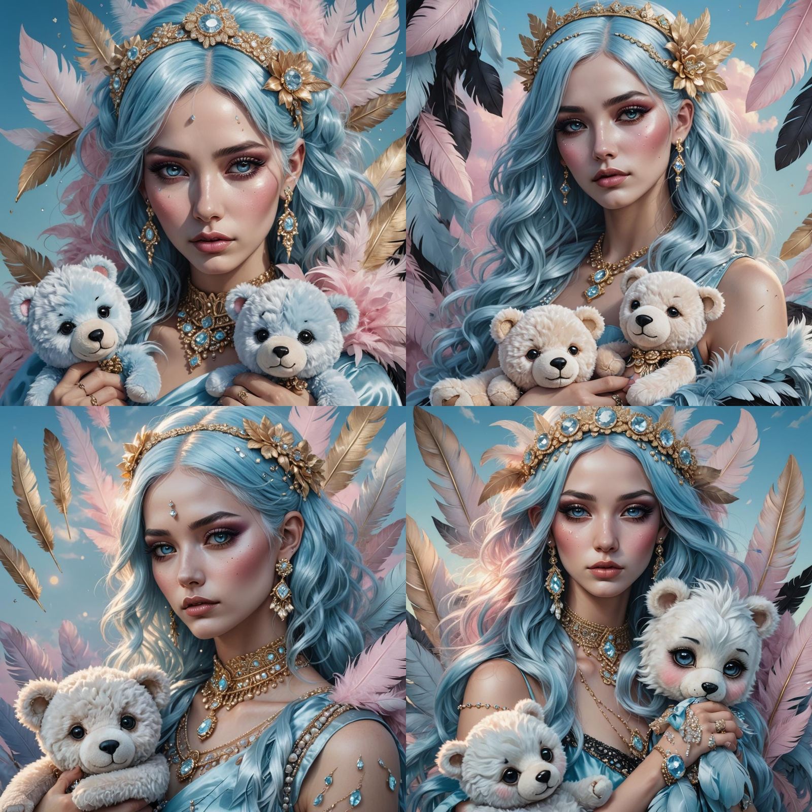 Pastel Portrait of Woman with Teddy Bear