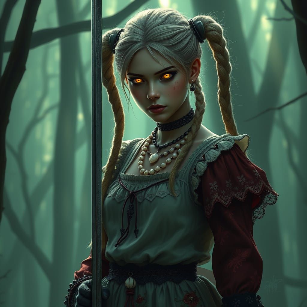 Ethereal Spider-Girl Warrior in Mystical Forest