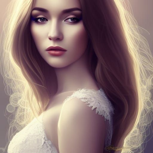 Beautiful Woman in Lace Dress, Art Nouveau Portrait