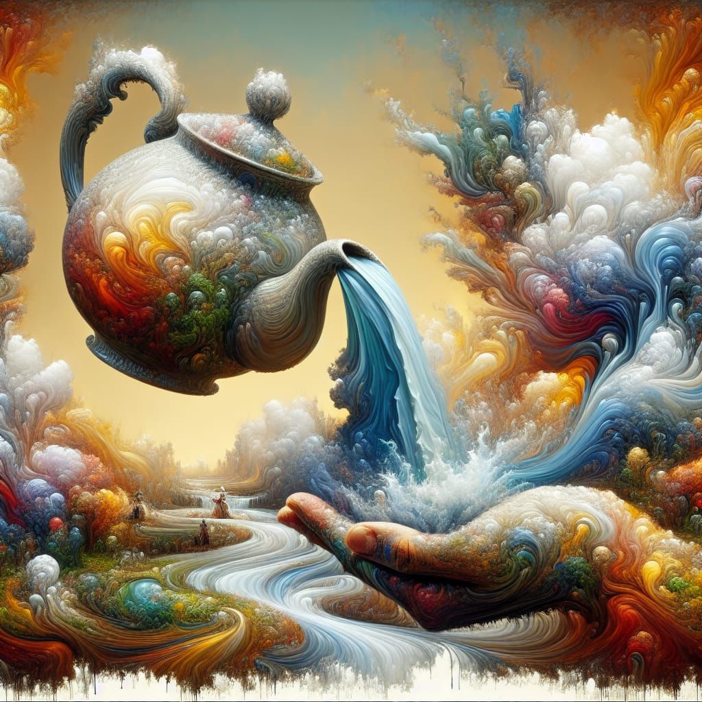 Giant Teapot Pouring Tea, Turner-esque Painting