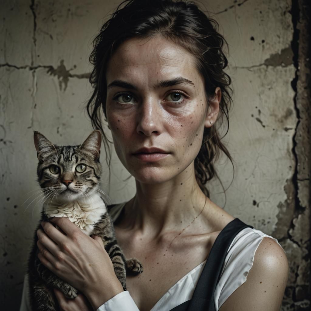 Woman with Cat and Lizard Portrait