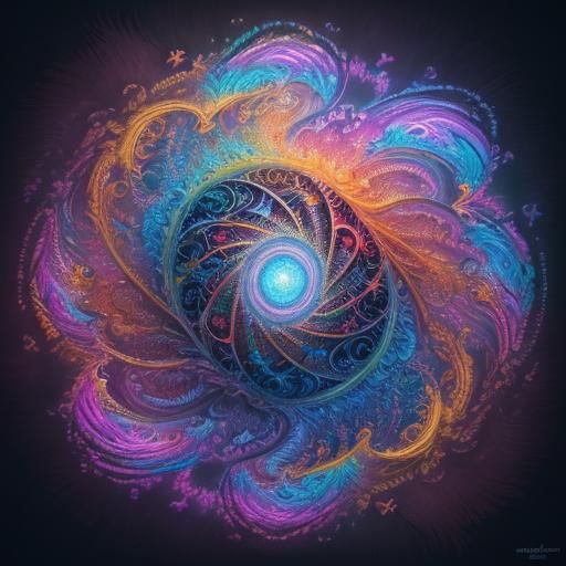 Abstract Vector Fractal Spiral in Cosmic Graffiti Style