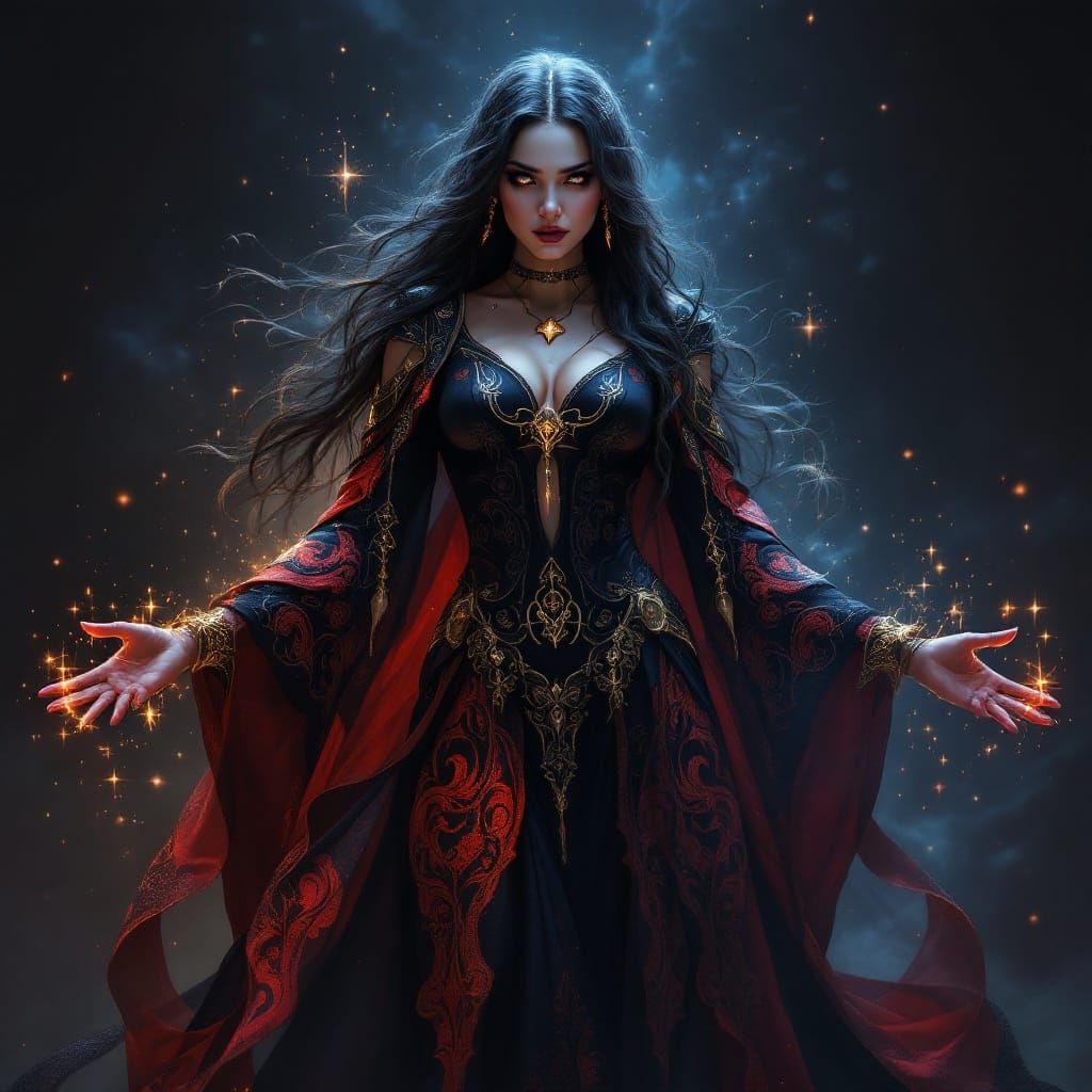 Ethereal Sorceress of Dathomir in Crimson and Black Splendor