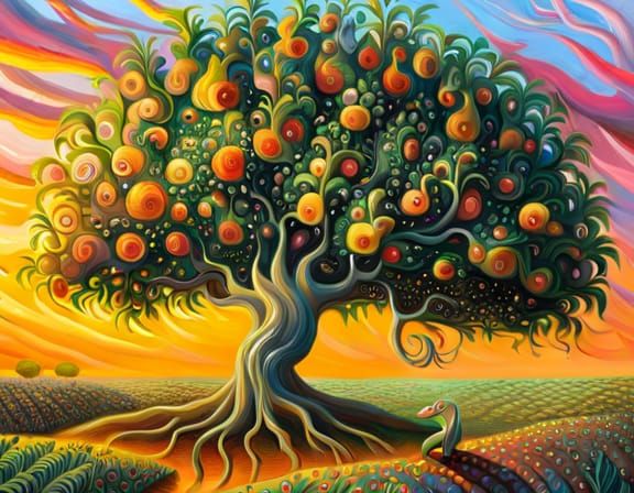 Surrealist Bush Pursues Tree in Dreamlike Landscape