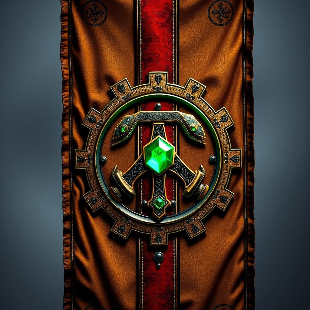 Dwemer Banner with Bronze Fabric and Runes in Syd Mead Style