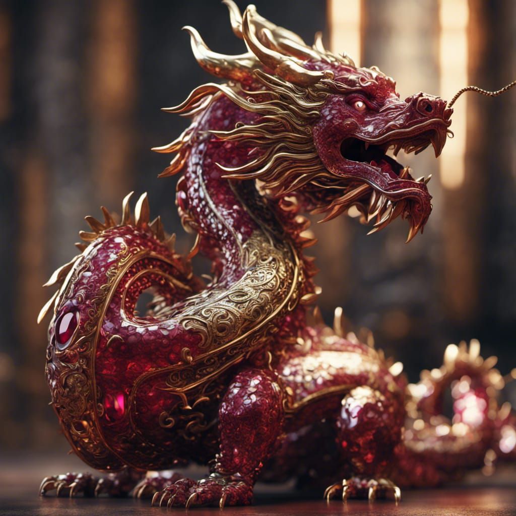 Ruby-Gold Chinese Dragon Statue