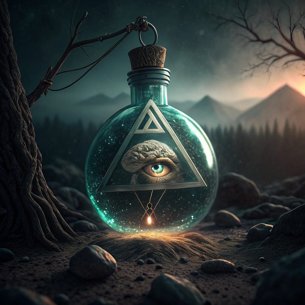 Ethereal Glass Sculpture in Dark Fantasy Landscape