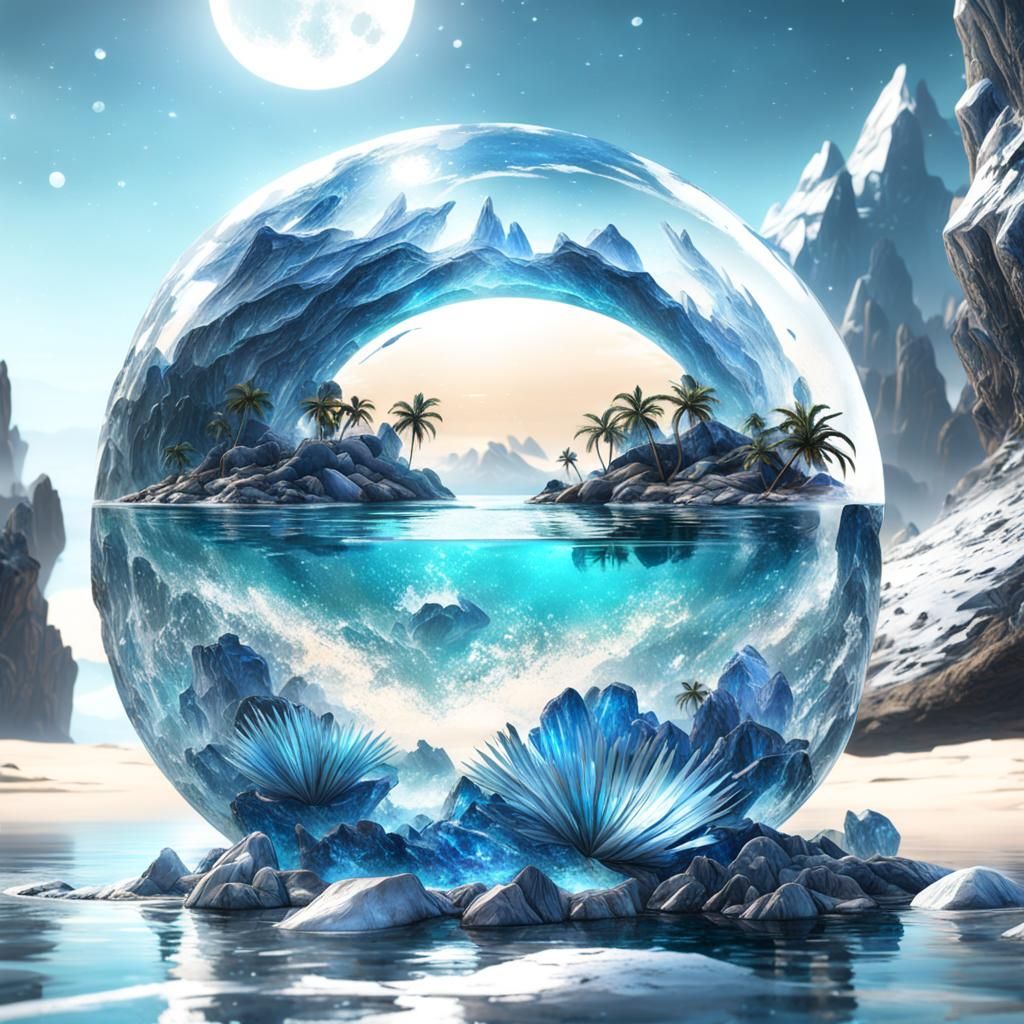 Crystal Beach: Turquoise Sapphire Moonlit Scene