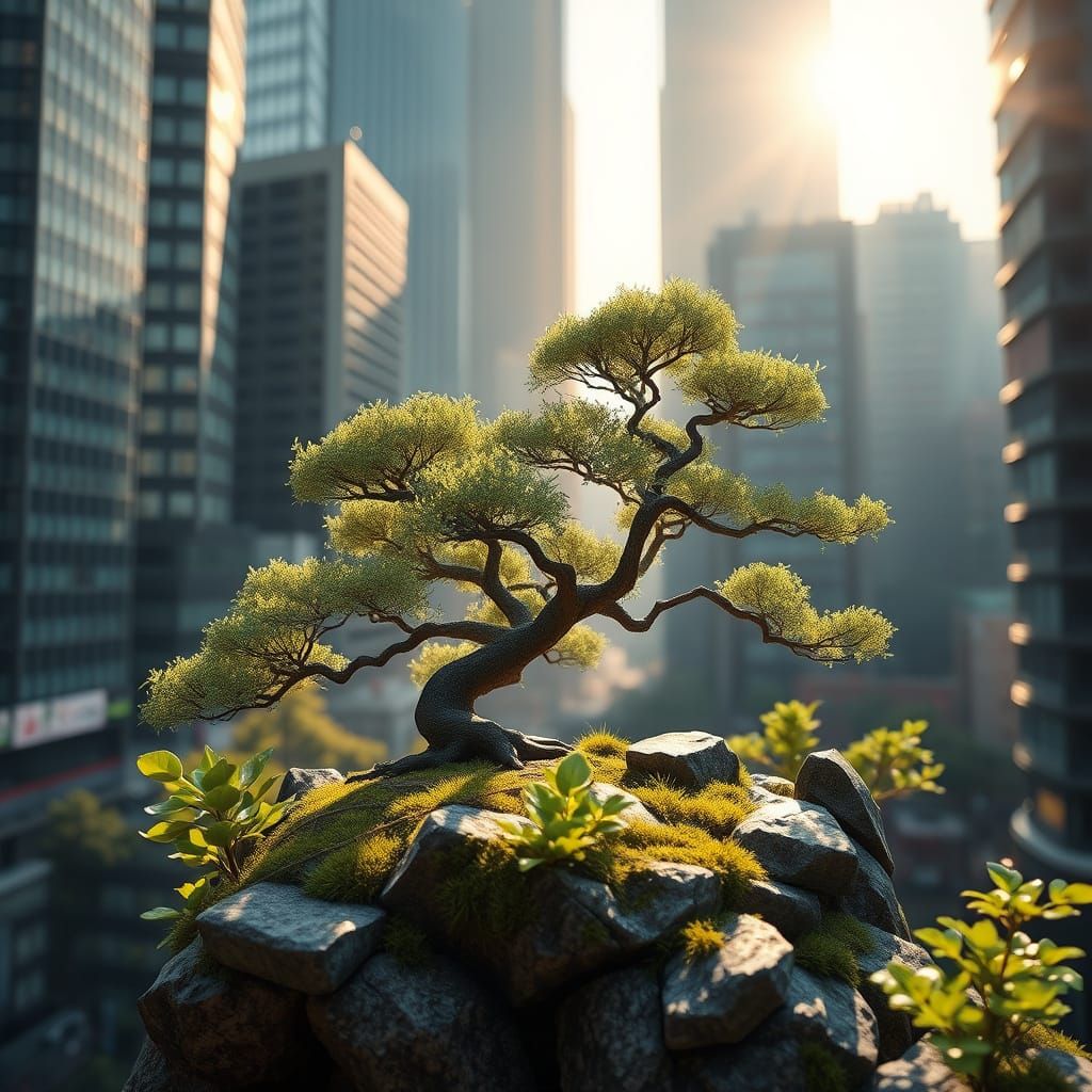 Bonsai Garden Oasis in Metropolis, 3D Animation