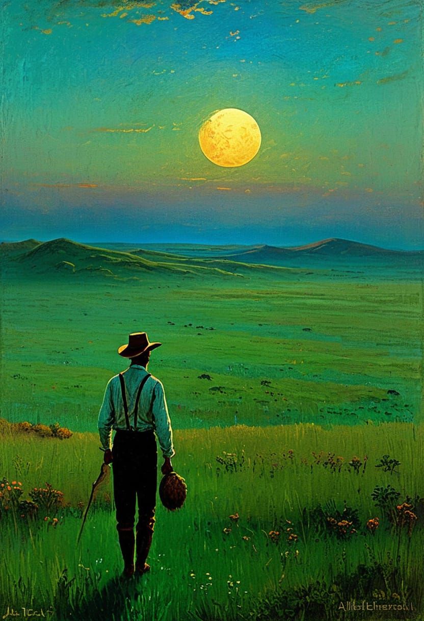 Savannah Landscape Under Blue Moonlight