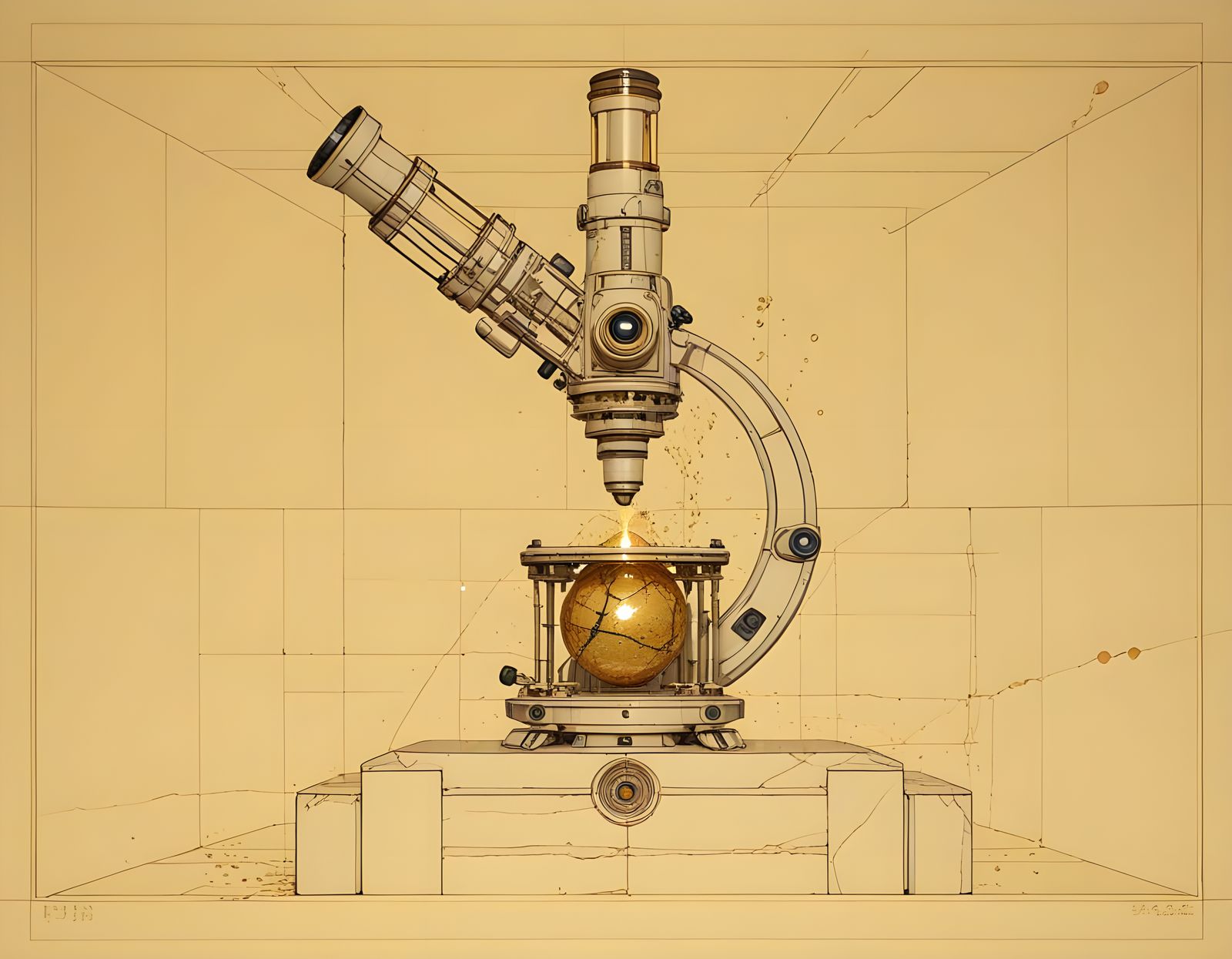 Kintsugi Porcelain Landscape with Giant Microscope