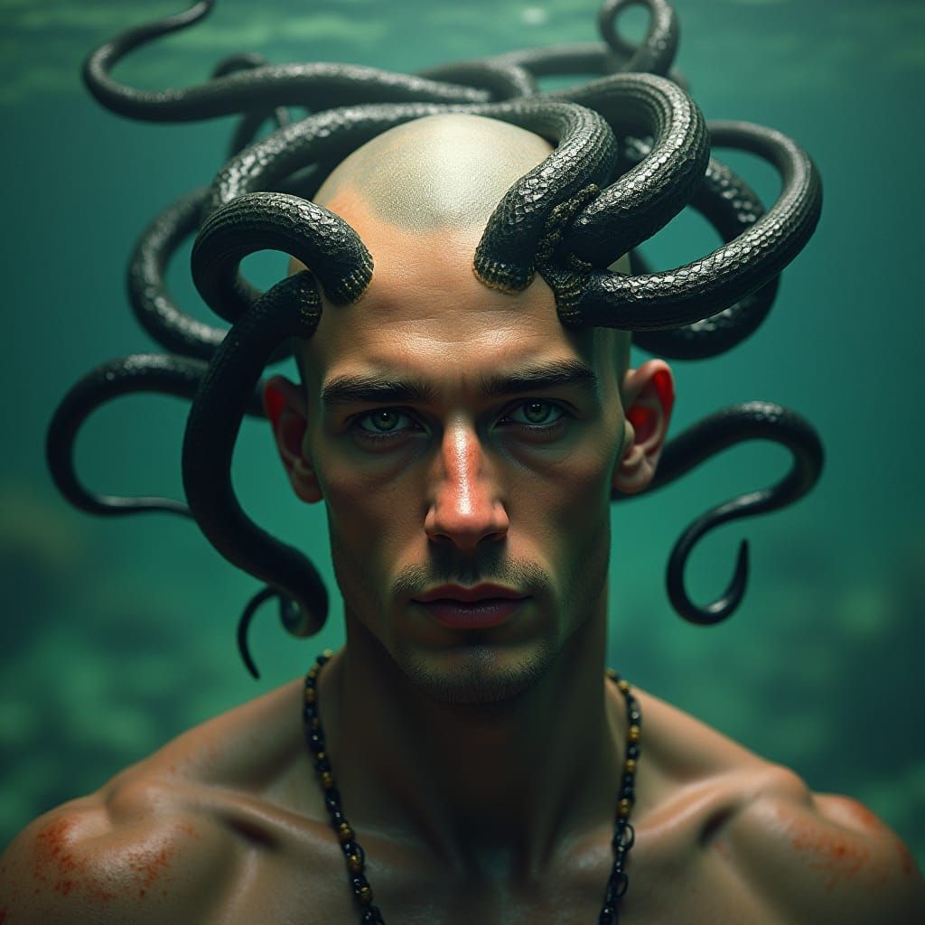 Eels Erupting: Dark Fantasy Portrait in Matte Painting Style