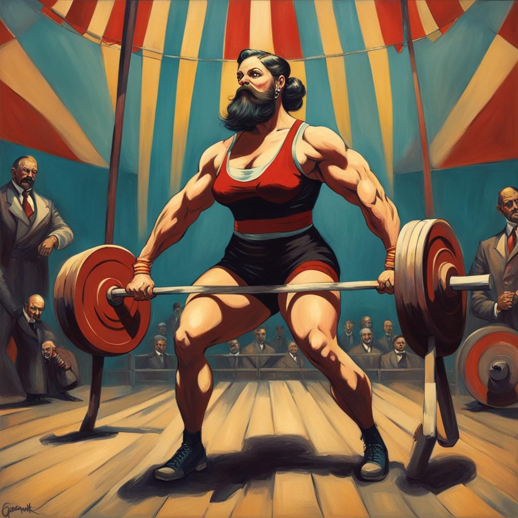 1920s Bearded Lady Weightlifter in Circus Style