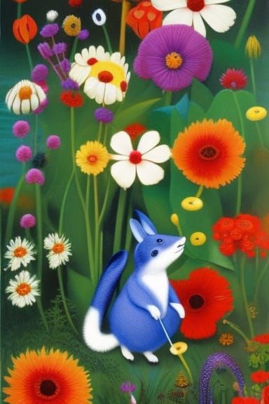 Playful Mouse in Garden: A Whimsical Digital Illustration