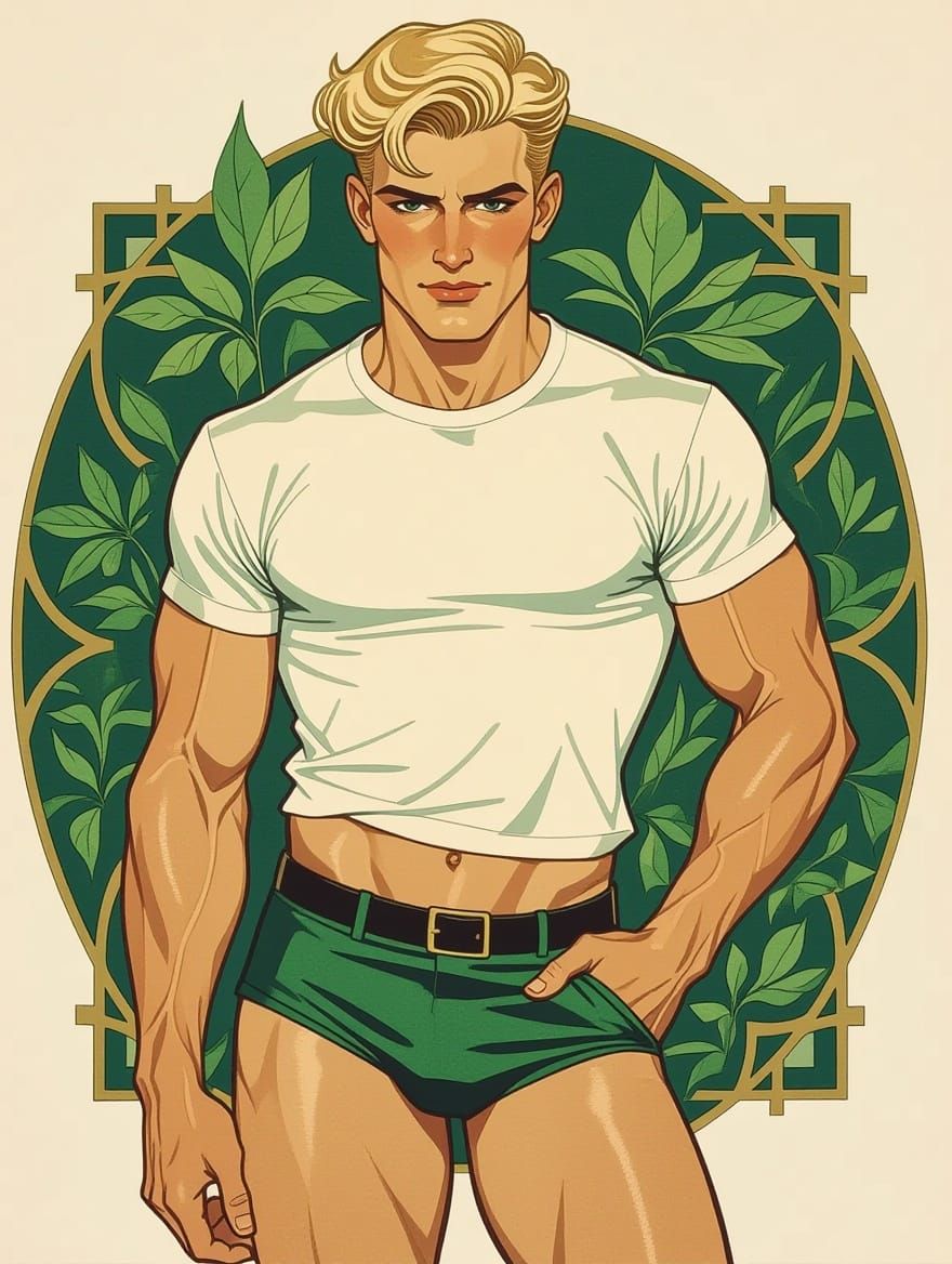 Sultry 1930s Pin-Up Model in Tight Briefs and Graphic Tee