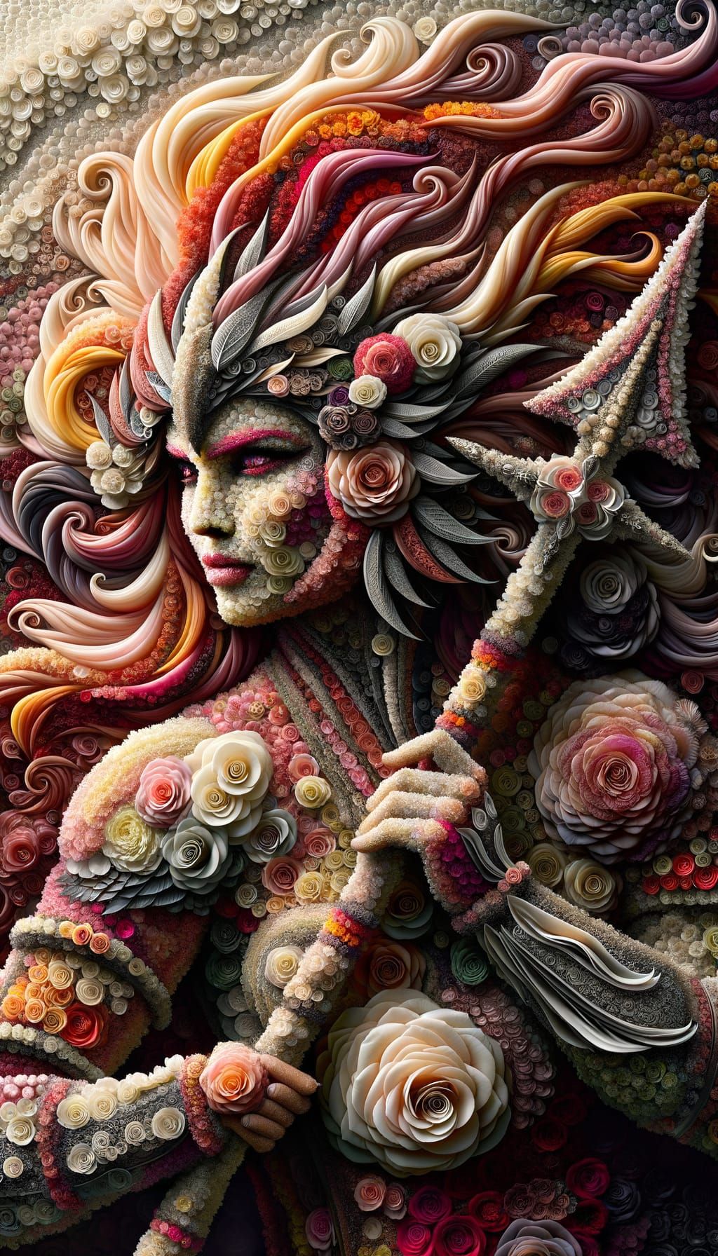 A very humble attempt to render the goddess Lakshmi using roses by which she is known