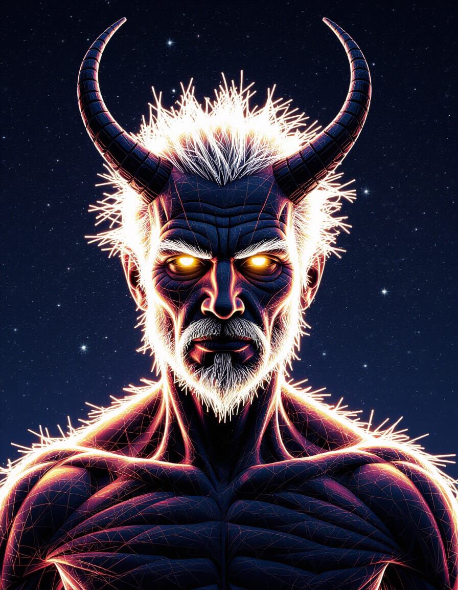 Striking Lined Demon Stares from Starry Sky