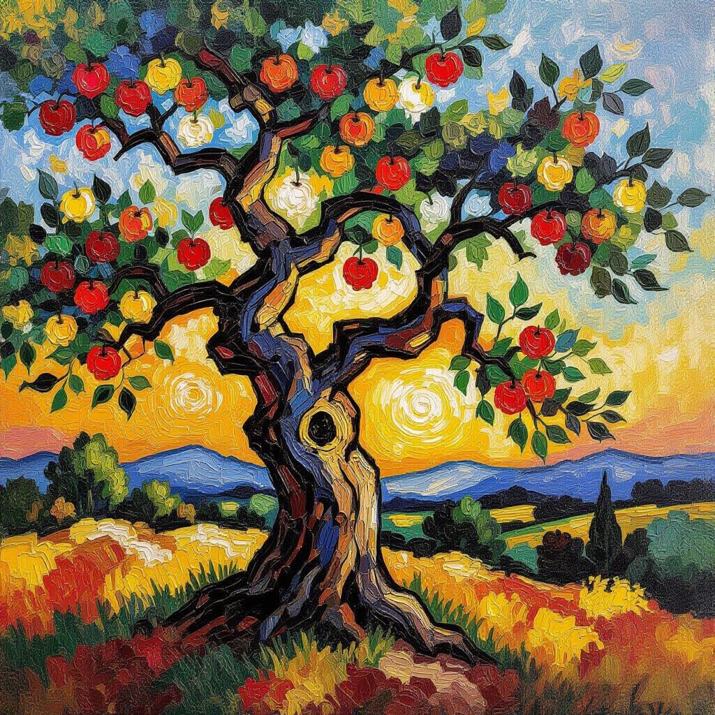 Ancient Apple Tree in Neo-Impressionist Style
