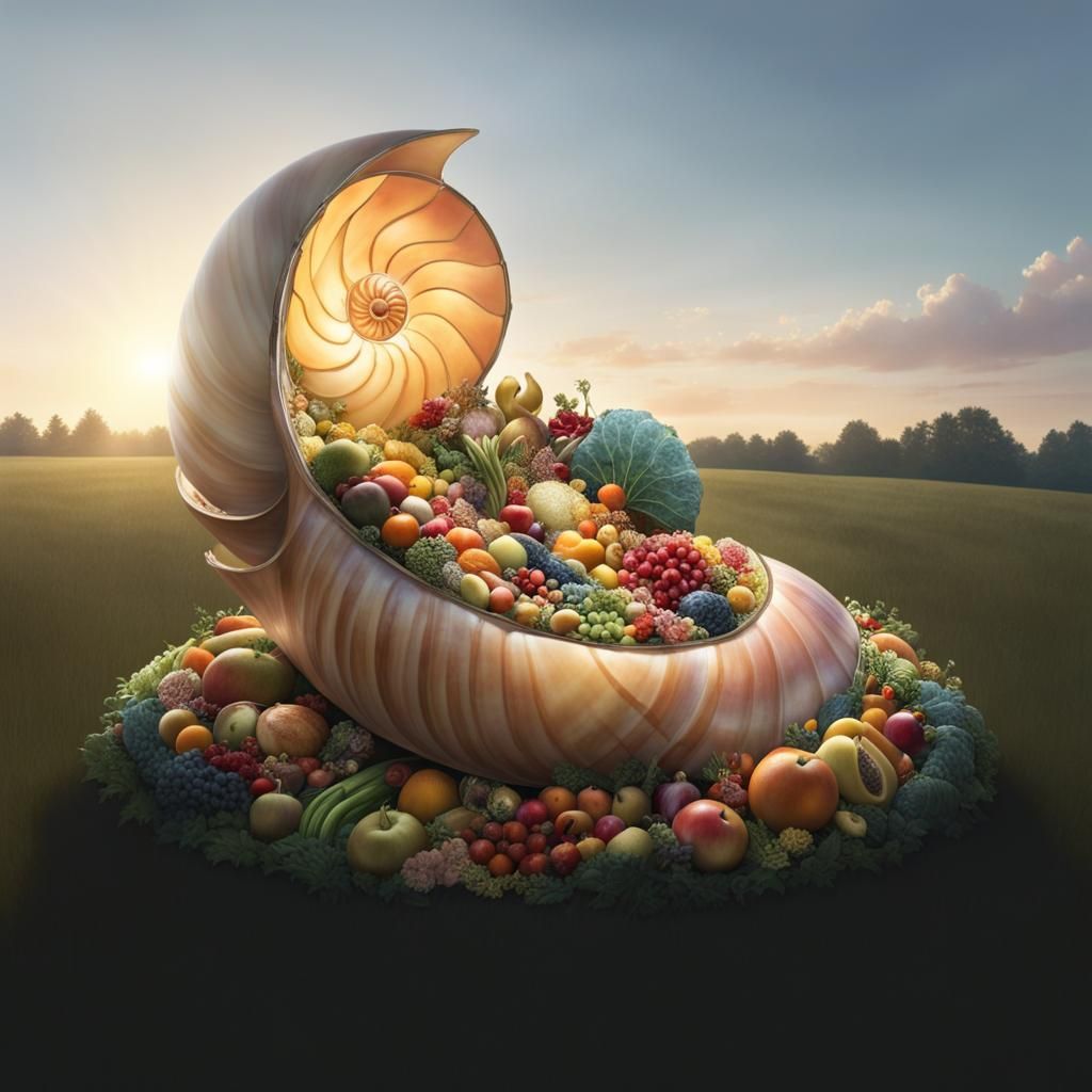 Cornucopia Shaped Nautilus Shell Overflowing with Jewels