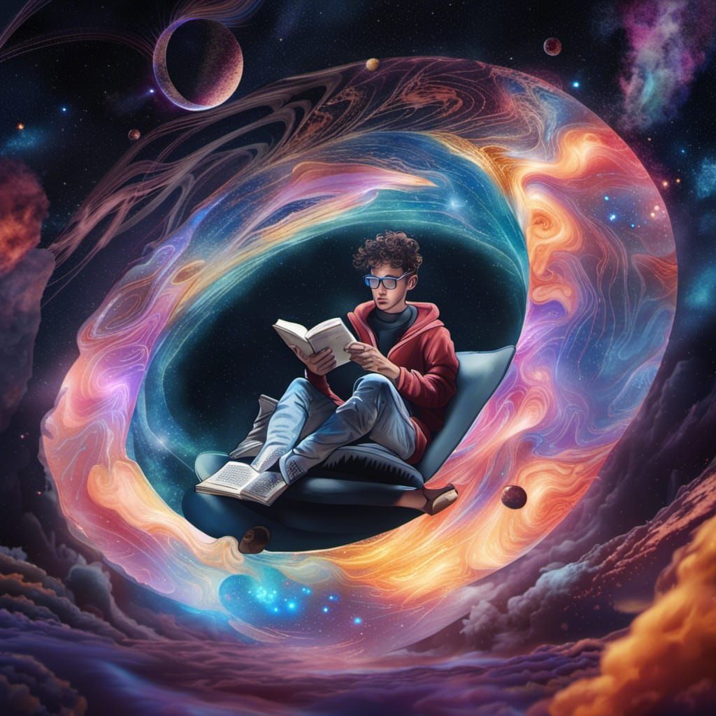 Man Reads Book in Space Near Black Hole