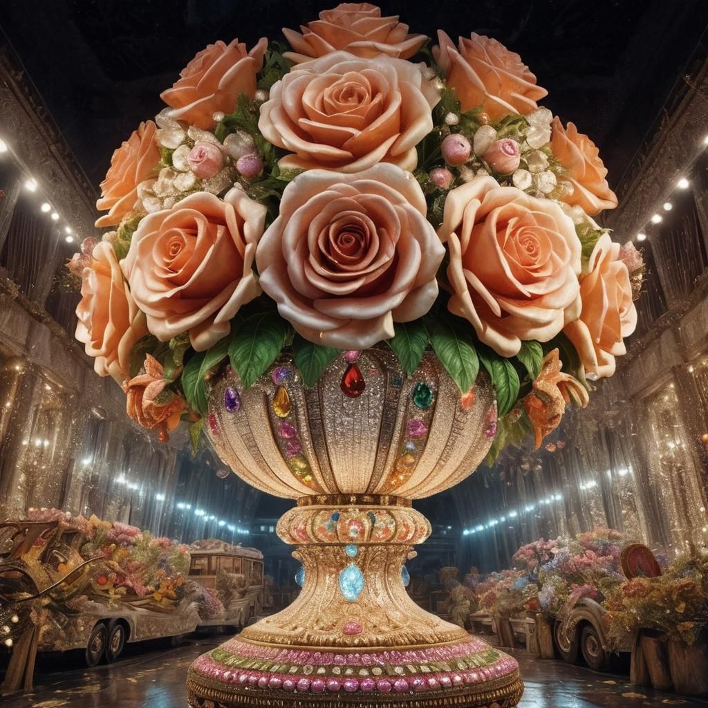 Ornate Vase with Flowers and Jewels