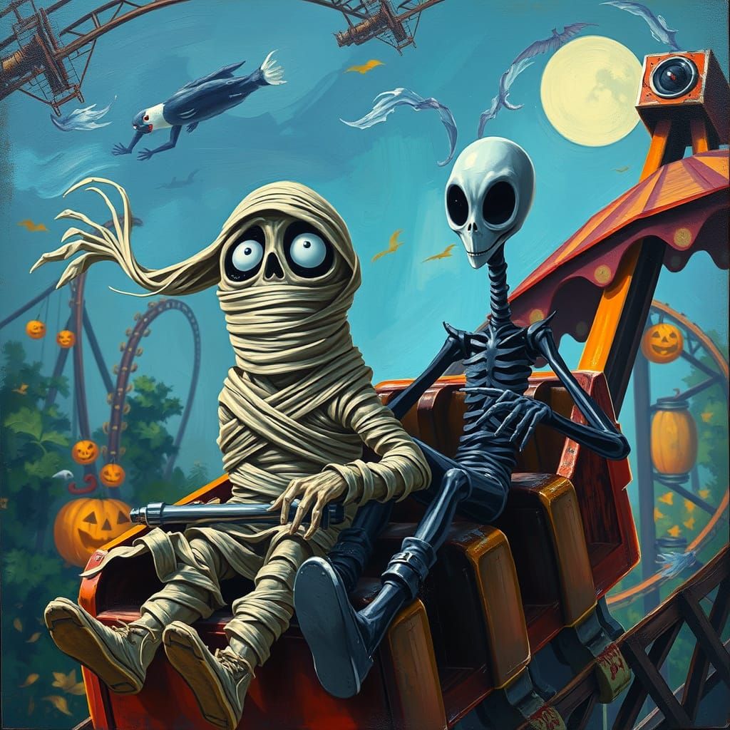 Mummy and Slender Man in Whimsical Halloween Roller Coaster ...