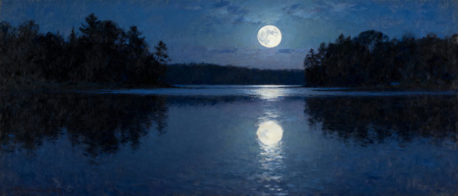 Moonlit Lake Reflection: Serene Nightscape