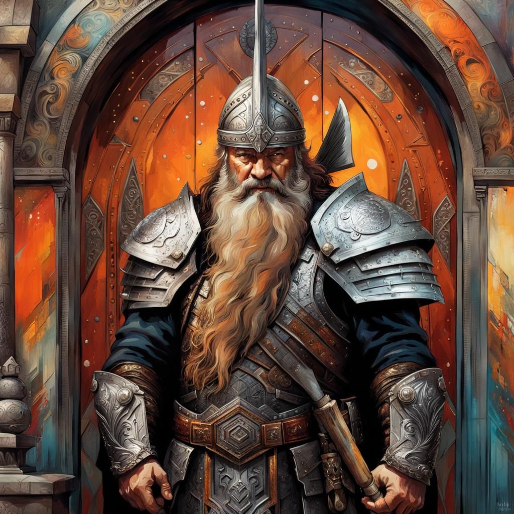 Dwarven Axe Warrior Guards Art Deco Doors