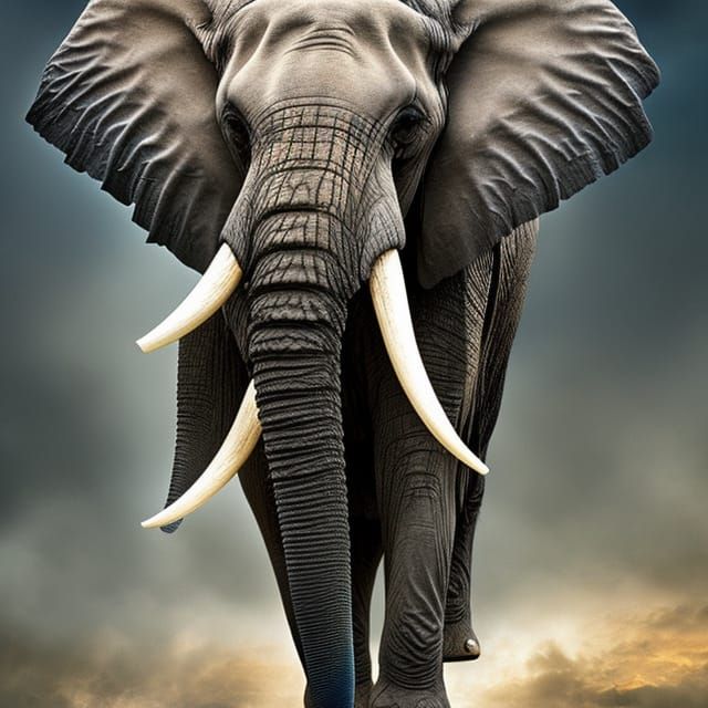 Gothic White Elephant Head with Blue Patterns