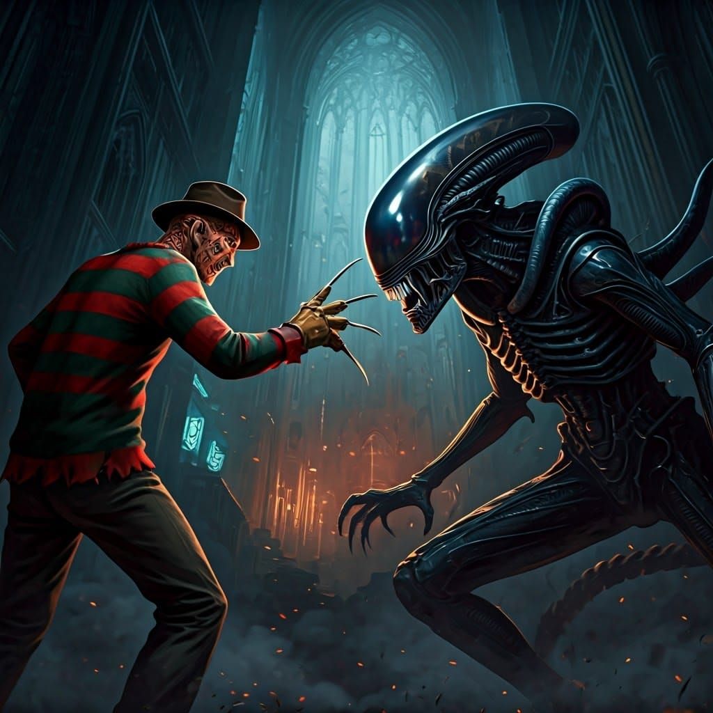 Freddy Krueger vs Xenomorph in Dream City