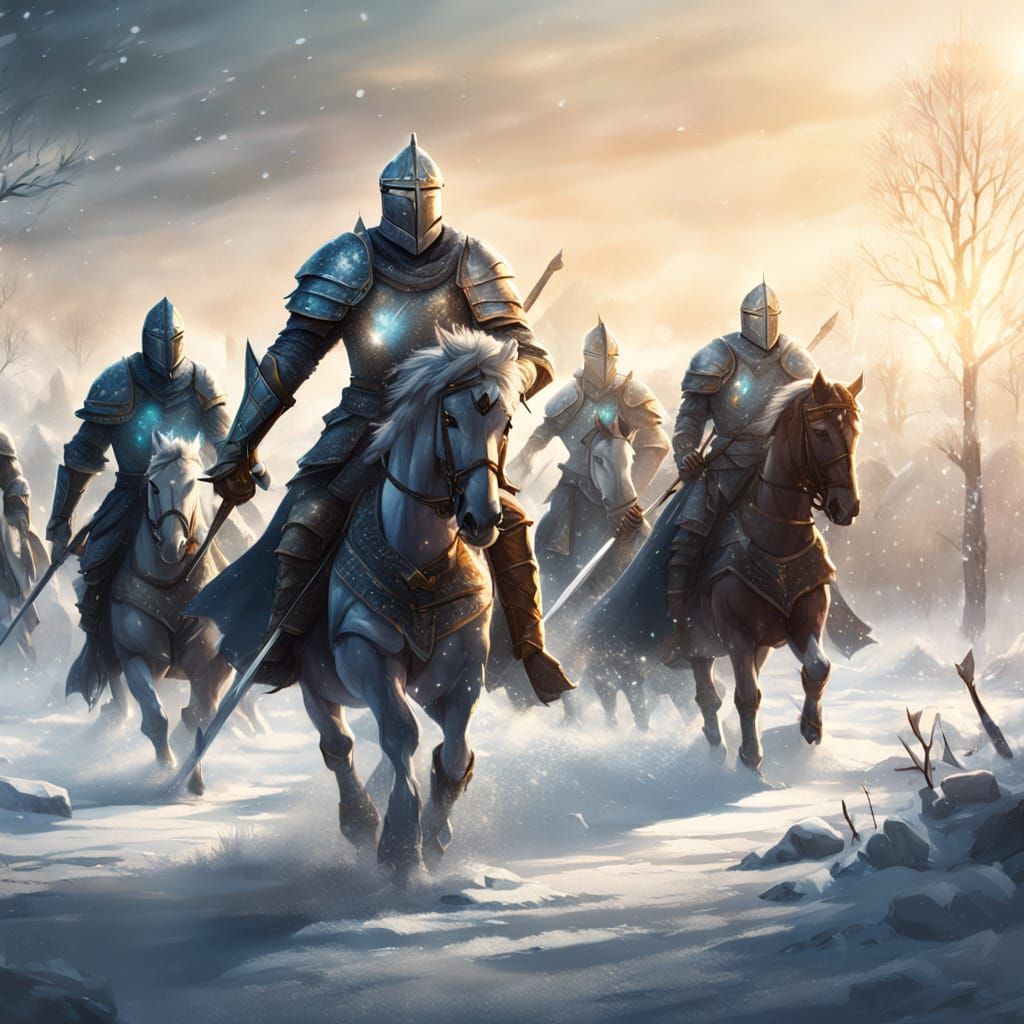 Heroes in Frozen Armor Stand Guard in Golden Snow