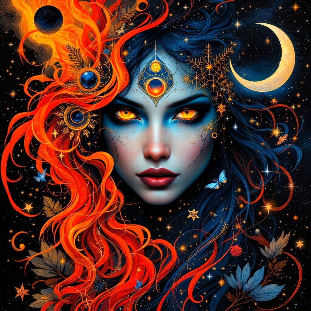 Ethereal Goddess in a Dark Celestial Realm