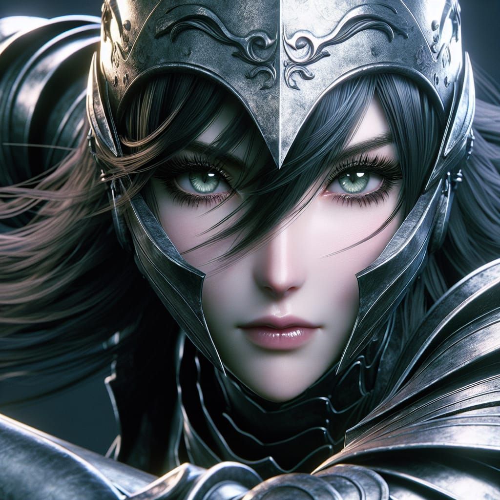 Fearless Female Warrior in Tarnished Silver Armor