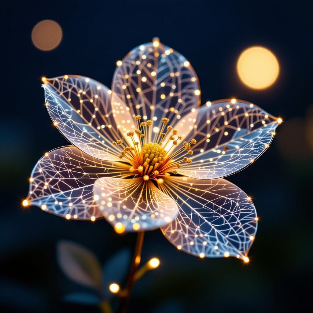 Luminous Wire Flower on Lunar Background
