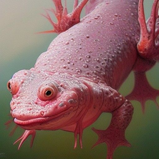 Realistic Pink Frilled Axolotl in Oil Painting Style