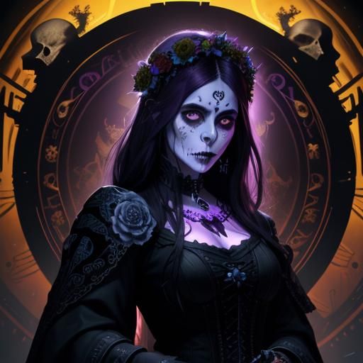 Day of the Dead Woman in Cartoon Style