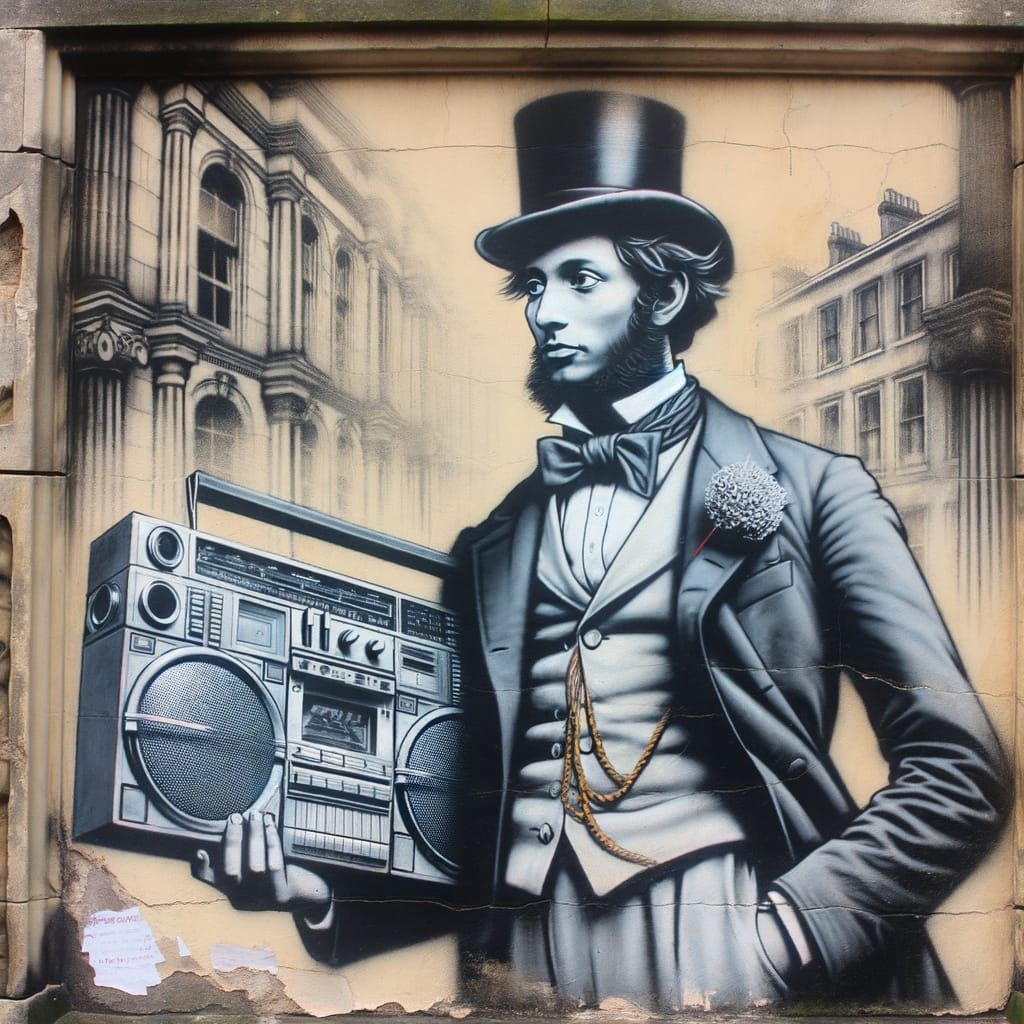 Victorian Gentleman with Boombox Graffiti Art