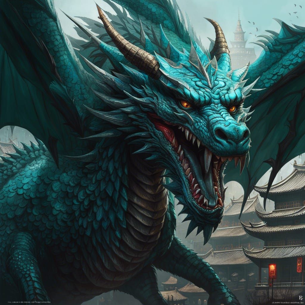 Flying Blue Dragon Digital Painting