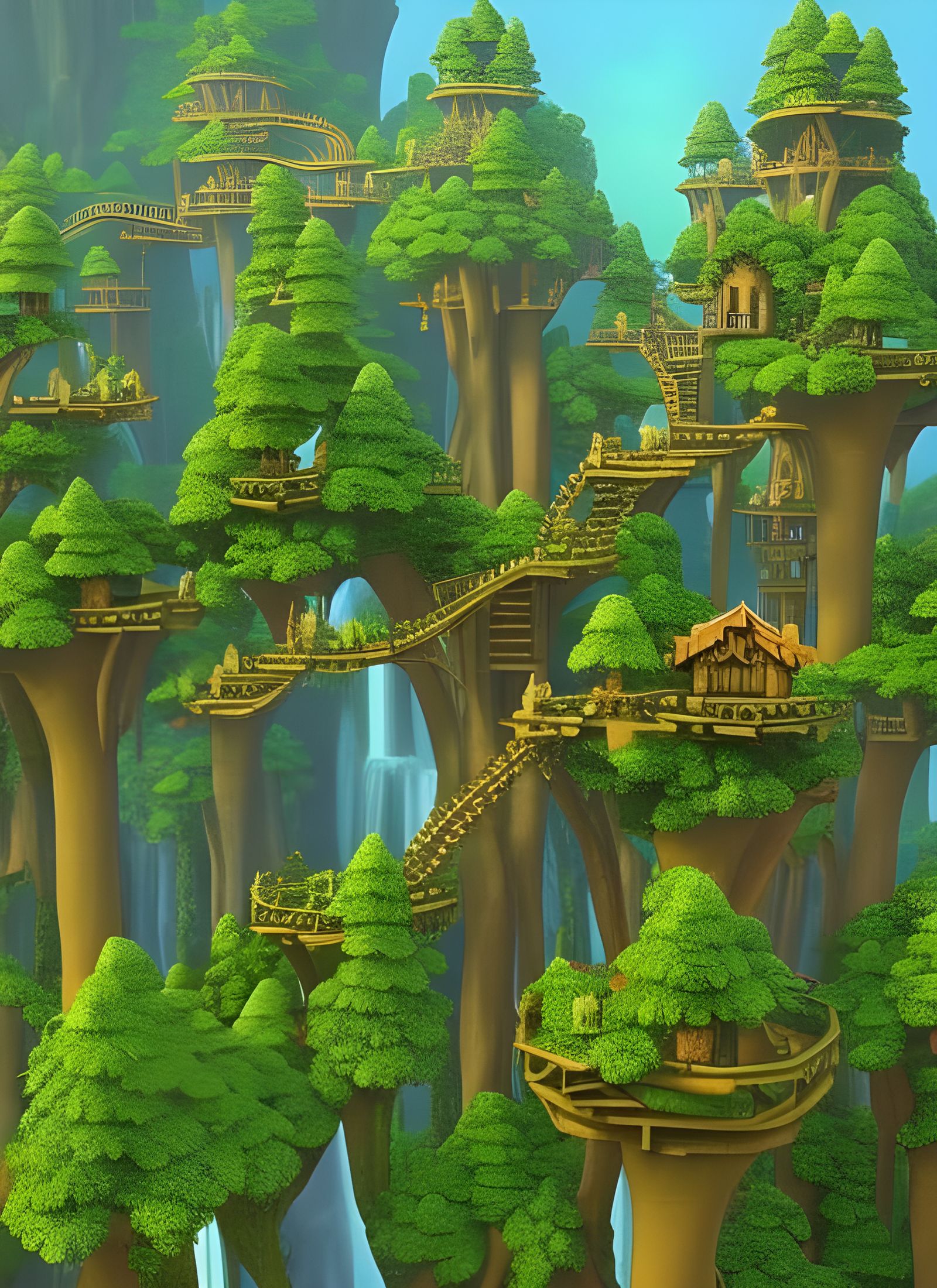 Elven Tree City in Mystical Jungle