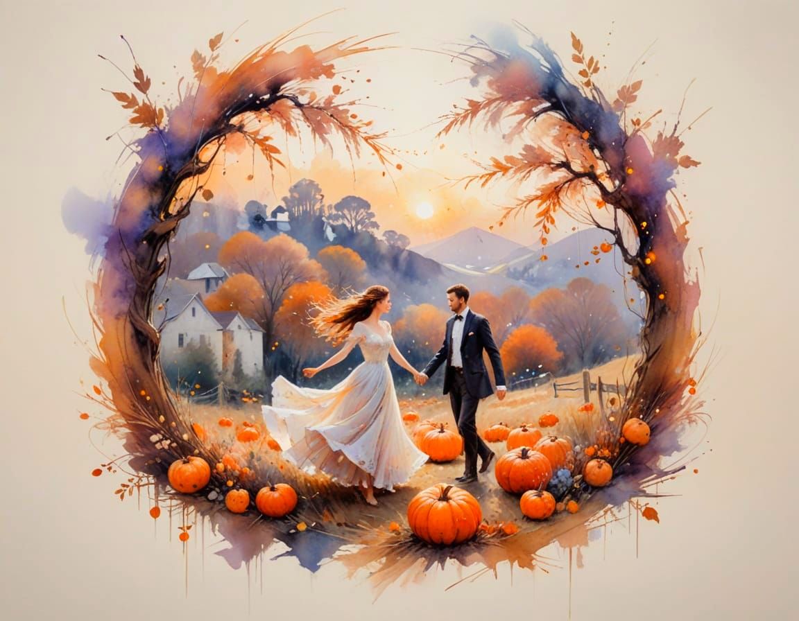 Couple Dancing Under Fairy Lights at Autumn Festival