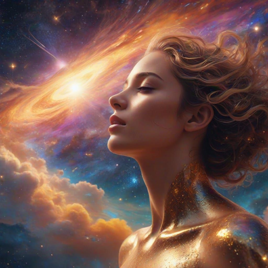 Cosmic Figure Makes Heavens Tremble in Vibrant Mixed Media