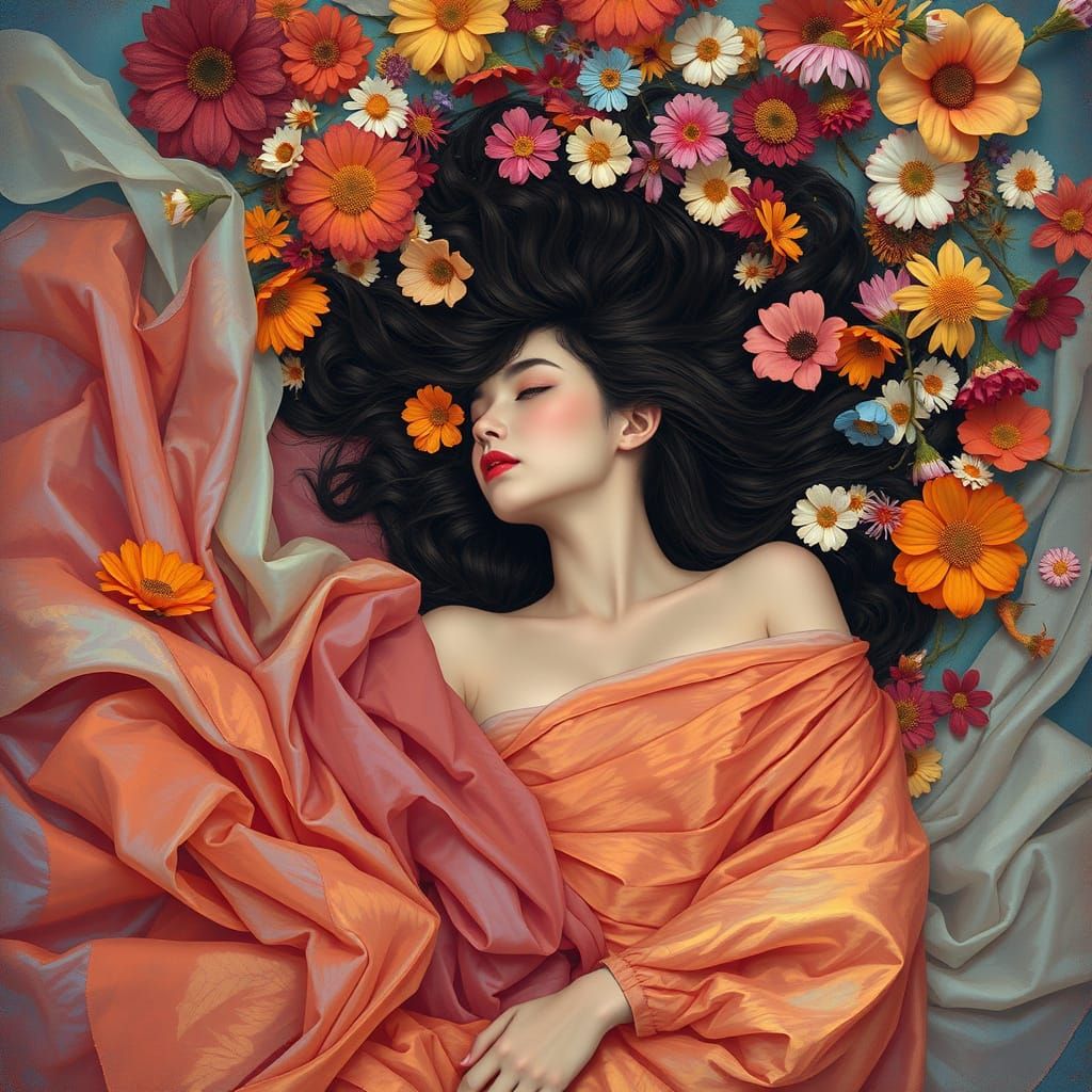 Brunette Venus in Floral Tornado: Dreamy Ethereal Art