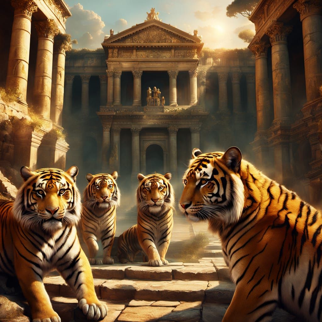 Roman Empire Corners Guarded by Tigers in Matte Painting