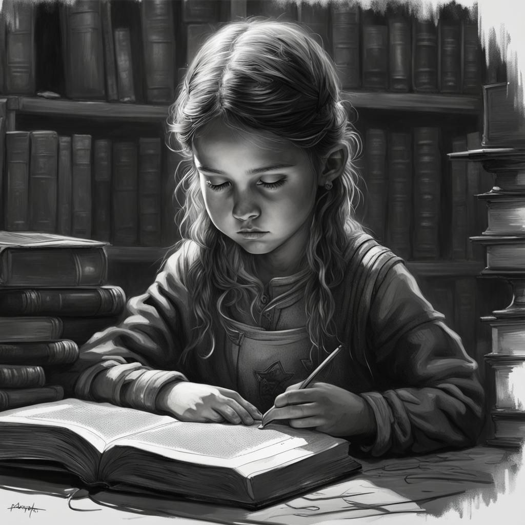 Dystopian Girl Studying: Hyperdetailed Digital Art