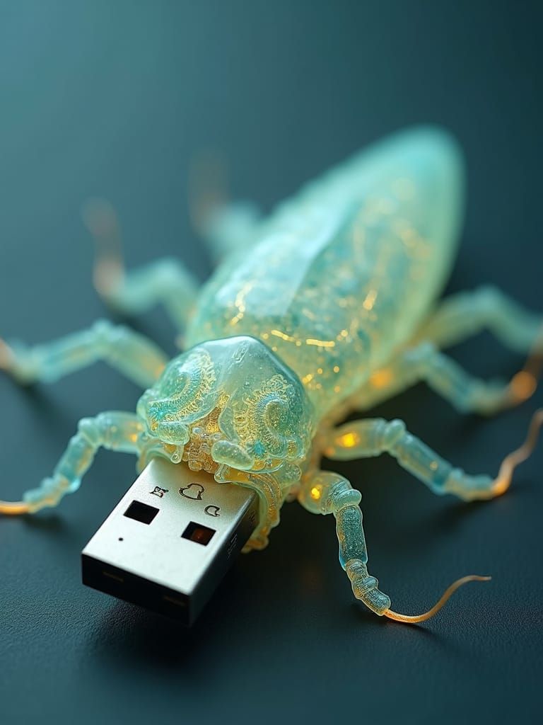 Futuristic Bio-Gel USB Drive with Bioluminescent Fibers