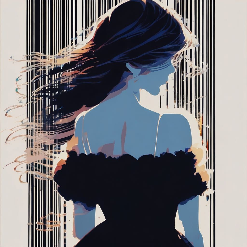 Minimalist Digital Anime Painting of a Woman in a Void